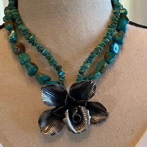 Turqipose and Sterling Silver Flower Necklace